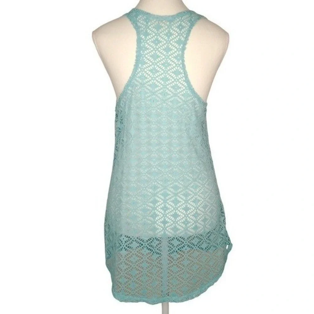 MIKEN Swim Aqua‎ Blue Crochet Racerback Swim Cover Up Tank Top Women M